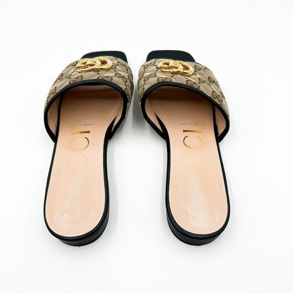 Gucci GG Quilted Monogram Sandals Slides Mules EU 38 US 8 Brown Gold - Picture 6 of 11